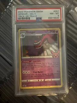 2022 Pokemon SWSH Gengar Holo Trick or Trade Card PSA 8 - Image 1