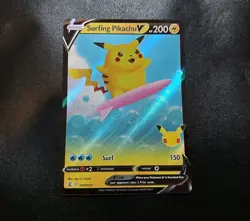 Surfing Pikachu V 008/025 Celebrations Full Art Ultra Rare Pokemon Card LP - Image 1