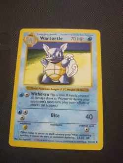 Pokemon TCG Wartortle Base Set Shadowless Unlimited Card 42/102 HP Creased - Image 1