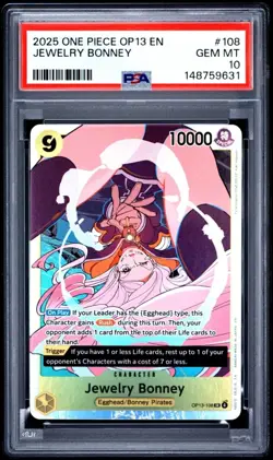 JEWELRY BONNEY PSA 10 2025 ONE PIECE OP13 EN #OP13-108 SUPER RARE GEM MINT 5890 - Image 1