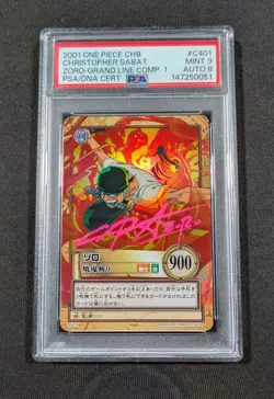2001 One Piece CHB Japanese Holo Zoro C401 PSA 9 MINT Christopher Sabat AUTO 8 - Image 1