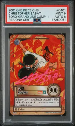 2001 One Piece CHB Japanese Holo Zoro C401 PSA 9 MINT Christopher Sabat AUTO 8 - Image 3