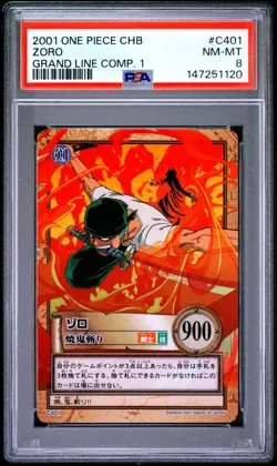 2001 Japanese One Piece CHB Holo Zoro C401 PSA 8 NM-MT Grand Line Comp. 1 - Image 3