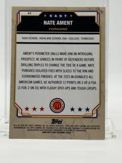 2025 Topps Chrome McDonald's All-American Gold Foil #41 NATE AMENT (#'d / 50) - Image 3