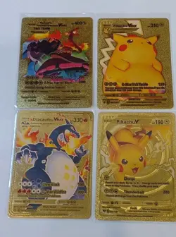 Pokemon ART Gold Metal Card Pikachu V VMAX Charizard Blastoise VMAX x4 English - Image 1