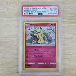 HD FART WHOLE SWIRL 🌀 PSA 8 Mimikyu SM163 Team Up Cosmo Holo Promo Pokemon Card - Image 2