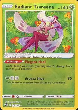 Radiant Tsareena 016/195 - Silver Tempest Radiant Rare Pokemon TCG - NM Card - Image 1