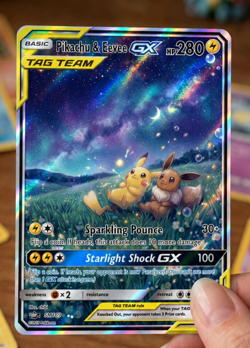 Pikachu & Eevee GX Tag Team Starlight Holo Custom Pokemon Card Print - Image 1