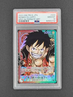 ONE PIECE CARD GAME ROMANCE DAWN JAPANESE MONKEY D LUFFY ALT ART OP01-003 PSA 10 - Image 1