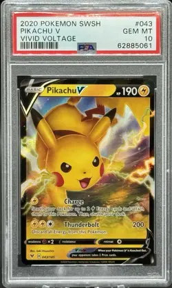 2020 POKEMON SWORD & SHIELD VIVID VOLTAGE PIKACHU V #43 PSA 10 GEM MINT - Image 1