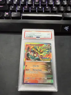 Pokemon Surging Sparks Gouging Fire SVP 151 Prerelease Promo Staff Card PSA 9 - Image 1