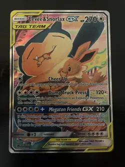 Pokemon Company Eevee & Snorlax GX TAG TEAM Promo Holo SM169 270HP EN 2019 - Image 1