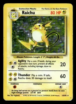 Raichu 14/102 Holo Rare Base Set Pokemon Card - 1 - Image 1