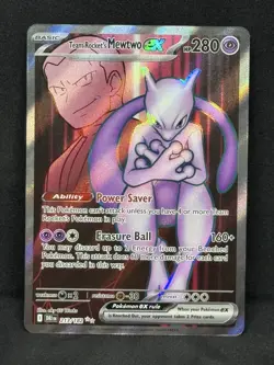 Pokemon TCG Destined Rivals Team Rockets Mewtwo EX Ultra Rare Card 213/182 - Image 1