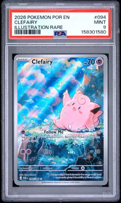 2026 Pokemon Por En-Perfect Order #094 Clefairy Illustration Rare PSA 9 - Image 1
