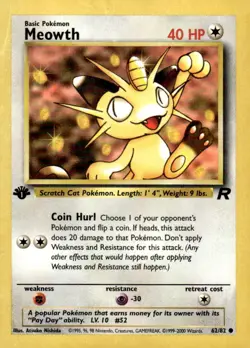 Pokemon TCG Team Rocket 1st Edition #62/82 Meowth - Image 1