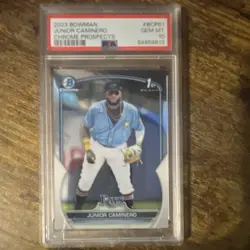2023 Bowman Chrome Prospects - Junior Caminero 1st Bowman Rookie #BCP-61 PSA 10 - Image 1