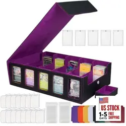 5-Row Trading Card Storage Box for Top Loaders, 3900+Card Deck Case with Purple - Image 1