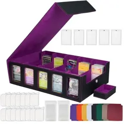 5-Row Trading Card Storage Box for Top Loaders, 3900+Card Deck Case with Purple - Image 2