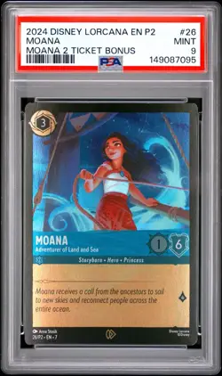 2024 DISNEY LORCANA EN P2-PROMO #26 MOANA ADVENTURER OF LAND AND SEA PSA 9 - Image 1