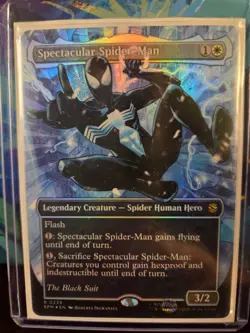 MTG Spider-Man Spectacular Spider-Man 0235 Borderless Textured Foil Black Suit - Image 1