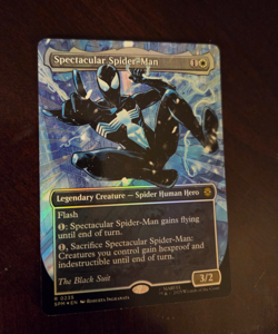 MTG Spider-Man Spectacular Spider-Man 0235 Borderless Textured Foil Black Suit - Image 2