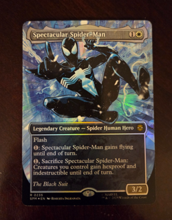 MTG Spider-Man Spectacular Spider-Man 0235 Borderless Textured Foil Black Suit - Image 4