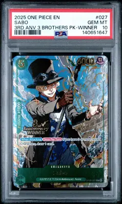 One Piece Card Game - SABO (OP09-027) 3rd Anniversary Winner Foil Promo PSA 10 - Image 1