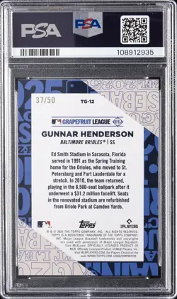 2025 TOPPS TRAINING GROUNDS GOLD FOIL #TG12 GUNNAR HENDERSON 37/50 PSA 10 - Image 2