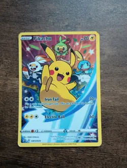 2020 Pokemon Pikachu SWSH020 Black Star Promo Full Art, center crease - Image 1
