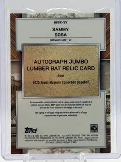 2025 Topps Museum Collection Sammy Sosa Auto Jumbo lumber Bat Relics 5/10 - Image 2