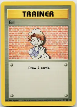 Bill 91/102 Common Base Set Unlimited Pokemon Lightly Played - Image 1