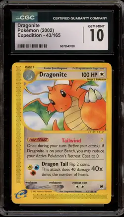 Pokemon Dragonite Expedition NON Holo Rare #43 CGC 10 Gem Mint - Image 1