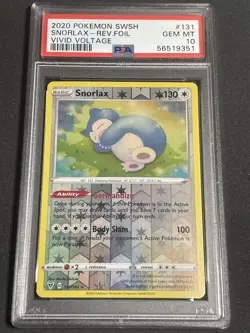 2020 POKEMON SWSH SNORLAX REVERSE FOIL VIVID VOLTAGE #131 GEM MINT PSA 10 - Image 1