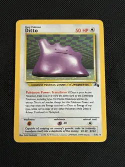 Pokemon TCG Ditto Fossil Holo Rare Card 3/62 Unlimited NM/ CLEAN Condition - Image 3