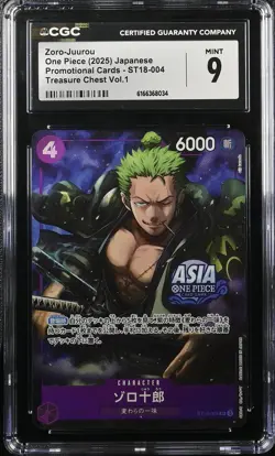 Zoro-Juurou ST18-004 CGC 9 Asia Treasure Chest Vol 1 One Piece Card - Image 1