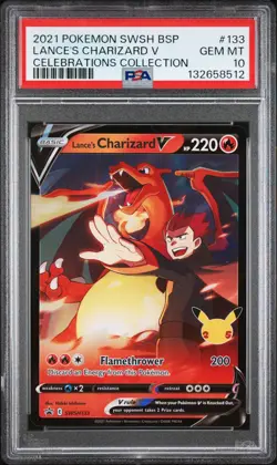 2021 POKEMON SWSH BLACK STAR PROMO #133 LANCE'S CHARIZARD V PSA 10 - Image 1