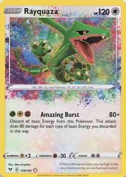 Rayquaza - Pokemon Holo Amazing Rare 2020 Vivid Voltage 138/185 NM - Image 1