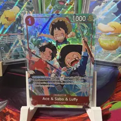 Bandai Ace & Sabo & Luffy Alt Art Foil SR OP13-007 Carrying on His Will - Image 1