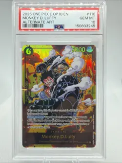 2025 One Piece OP10 EN Monkey D Luffy Alternate Art #118 PSA 10 - Image 1