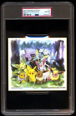 PSA 10 Gem Mint Pikachu Eevee No. 14 Shikishi Art 1 2019 Japanese Graded Card - Image 1