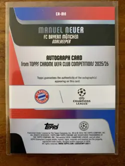 2025-26 Topps Chrome Manuel Neuer Auto 14/25 Orange Refractor - Image 2