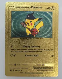 Pokemon Special Delivery Pikachu 60hp Gold Foil Fan Art Collector Card TCG - Image 1