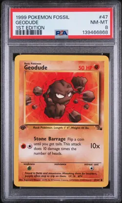 PSA Card NEAR MINT-MINT 8 1999 POKEMON FOSSIL 47 GEODUDE 1ST EDITION - Image 1