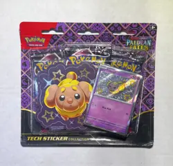 Pokemon TCG Paldean Fates Tech Sticker Collection 3 Pack Blister Fidough - Image 1