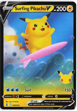 Surfing Pikachu V 008/025 Holo V Rare Celebrations Pokemon NM - Image 1