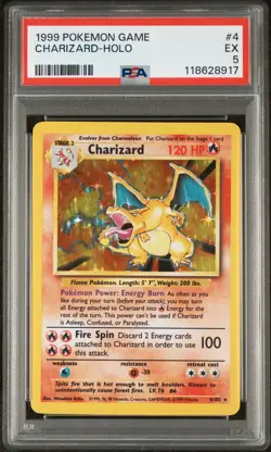 1999 POKEMON BASE SET UNLIMITED #4 CHARIZARD-HOLO PSA 5 - Image 1