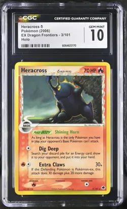 CGC 10 GEM MINT Heracross 2006 EX Dragon Frontiers 3/101 Holo Pokemon Card - Image 1