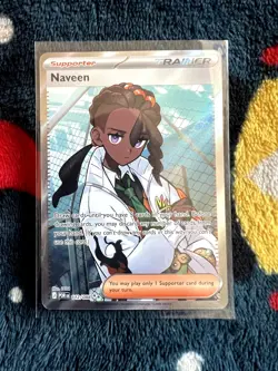 Pokemon Naveen Trainer Supporter 122/088 POBM Full Art Holo English Card - Image 1