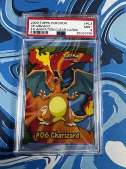 Pokemon Charizard CLEAR Card Topps TV Animation #06 LP PC3 Vintage, PSA Mint 9 - Image 1